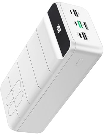 PDBEST Power Bank 60000mAh, 22.5W USB-C Fast Charging Portable Charger | Built-in Flashlight, 4 Outputs 2 Inputs, LED Display, 22.5W Powerbank High Capacity, Compatible with iPhone & Android White