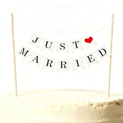 QEQSHQO Tortendeko Hochzeit - Just Married Cake Topper Girlande für Hochzeitstorte. 1 Set stilvolle Kuchendekoration für unvergessliche Momente. Perfekt für Verlobung & Jubiläum.