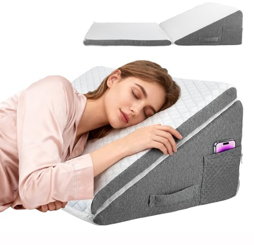 Coussin Incliné Réglable - Oreiller Ergonomique en Mousse Mémoire 50x50x26cm, Coussin de Lecture pour Canapé/Lit, Support pour Assise et Jambes, Housse Lavable, pour Détente du Cou et du Dos