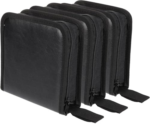 POPETPOP Custodia Porta CD in Pelle Pu Nero 3 Pezzi per Organizzare 40 Dischi Tessuto Non Tessuto, Protezione da Urti per Trasporto e Risparmio Spazio