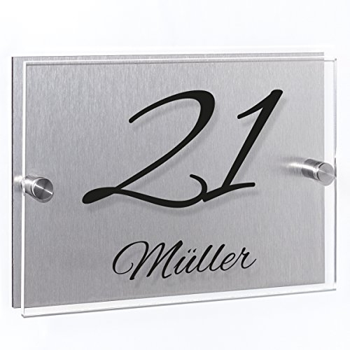 Wandkings Hausnummernschild - verschiedene Designs und Schriftarten wählbar/Schrift: Alex Brush - Name und Hausnummer