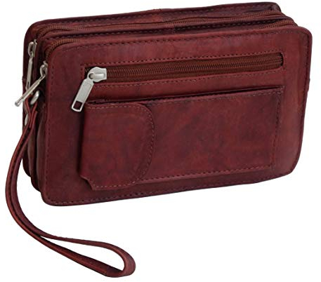 Bag Street Leder - Exquisite Leder Herren Handgelenktasche, Herrentasche, Handtasche, Handgepäck-Tasche (Braun - Doppelkammer) - präsentiert von ZMOKA®