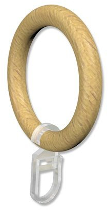 Interdeco Gardinenringe mit Faltenhaken/Holz-Ringe in Buche für Gardinenstangen 28 mm Ø (20 Stück)