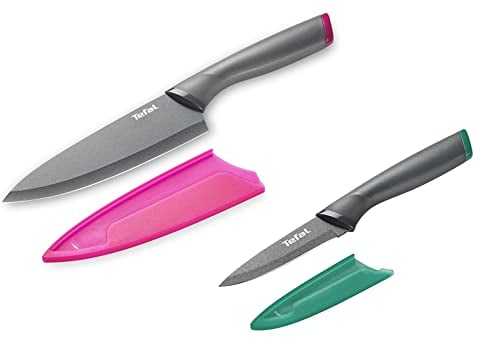 Tefal Fresh Kitchen Cuchillo de chef 15cm y cuchillo pelador 9cm, funda protectora de cuchilla K122S205