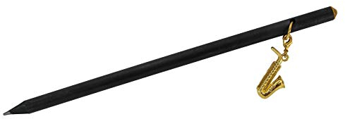 A Gift Republic Bleistift schwarz mit goldenem Charm-Anhänger Saxofon - Geschenk für Musiker