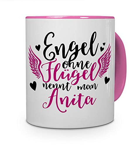 printplanet Tasse mit Namen Anita - Motiv Engel - Namenstasse, Kaffeebecher, Mug, Becher, Kaffeetasse - Farbe Rosa