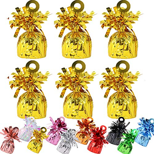 Time to Sparkle 12 Pack Heavy Balloon Weights Foil Helium Latex Balloon Weight Fountain Table Floor Tassle Cone 170g/pc Birthday Party Accessory (Weight-Gold)
