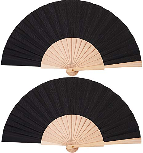 Chuangdi 2-Piece Folding Fabric Hand Fans - Craft & Decoration Fans, Gift Set with Drawstring Organza Bags for Men, Women & Girls