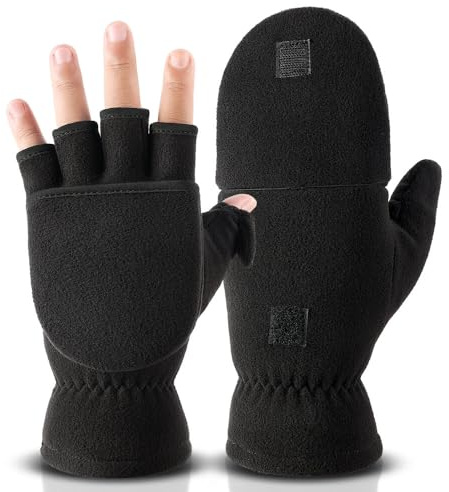 OZERO Winter Gloves for Men Women: Fingerless 3M Convertible Mittens with Flap Warm Thermal Polar Fleece,Touch Screen Work Running Driving Cycling Womens Mens Gloves Winter in Cold Weather(Medium)