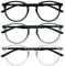 OPULIZE Met Lesebrille 3er Pack Schlank Runder Rahmen Federscharniere Kratzfest Schwarz Transparent Grau Transparent Schwarze Herren Damen RRR60-17C +1.50