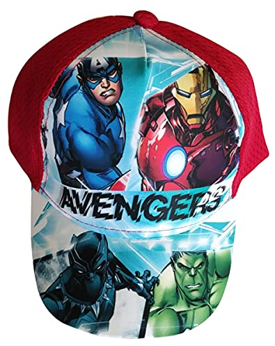 Marvel Avengers Baseballkappe Mütze Cappy mit Iron Man, Hulk, Captain America und Black Panther für Kinder, Jungen und Mädchen, rot, 52 cm