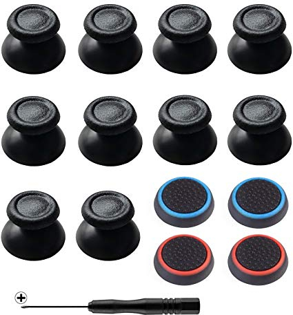 Pulgares de Repuesto Joystick,10 PCS Analógico Controlador de Joystick y 4 PCS Tapa de Joystick para Controladores (con Destornillador) para PS3 PS2 Controladores de Juego