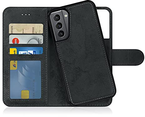 MyGadget Flip Case pour Samsung Galaxy S21 - Coque Clapet détachable magnétique PU Cuir Support - Housse Portefeuille Book Cover Gris Noir