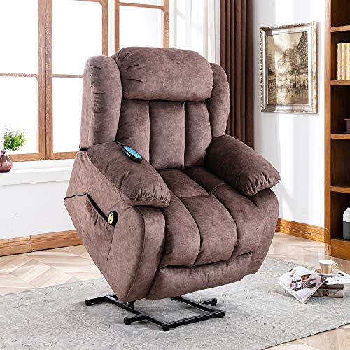 Power Massage Lift Recliner Chair with Heat & Vibration for Elderly, Heavy Duty and Safety Motion Reclining Mechanism - Antiskid Fabric Sofa Contempoary Overstuffed Design (Brown)
