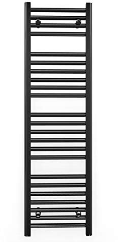 Myhomeware 300mm Wide Straight Black Heated Bathroom Towel Rail Radiator For Central Heating Designer UK (300 x 1200mm)