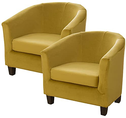 Velours Housse de Fauteuil Club Ensemble de Deux Pièces Velours Housse de Fauteuil de Club-Très Extensible Housse de Fauteuil Salon Fauteuil Cabriolet Tub Chair avec Housse de Coussin(Herbe Verte,1)