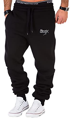 REPUBLIX Herren Sporthose Jogger Jogginghose Sweatpants Trainingshose R-0052 Schwarz L