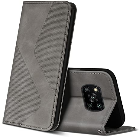 ZONNAVI Hülle für Xiaomi Poco X3 Pro/Poco X3 NFC/Poco X3, PU Leder Handyhülle mit Kartenfächer, Flip Wallet Case Schutzhülle für Xiaomi Poco X3 Pro/Poco X3 NFC/Poco X3 (Grau)