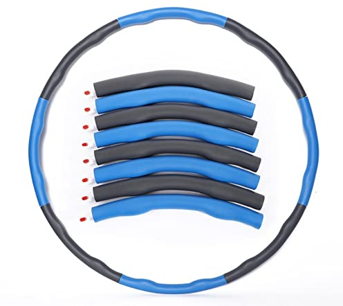 Bayli Hula Hoop Reifen für Erwachsene | gepolsterter Bauchtrainer aus Schaumstoff [Blau/Grau] - Gewichtsabnahme mit Fitness Ring | Einstellbarer Durchmesser des Gymnastikreifen | 8 Teilig abnehmbar