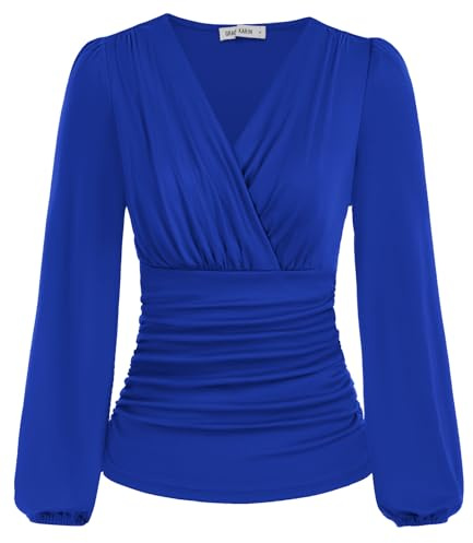 GRACE KARIN Women Long Sleeve Tops Ruched Tunic Blouses Casual Top Shirts | Long Lantern Sleeves Vintage Smart Casual Office Wear Blouses Slim Fit Soft Stretch for Daily Party Outfit