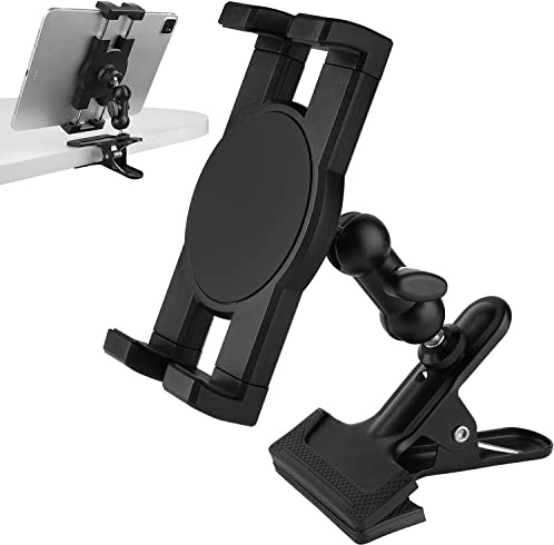 Mippko Support de tablette à pince pour bureau/table/porte en verre/déflecteur de bureau/chevalet, compatible avec iPad/Nexus/LG G Pads/Fire HD de 7 à 12,9, réglage à 360°, bras en alliage