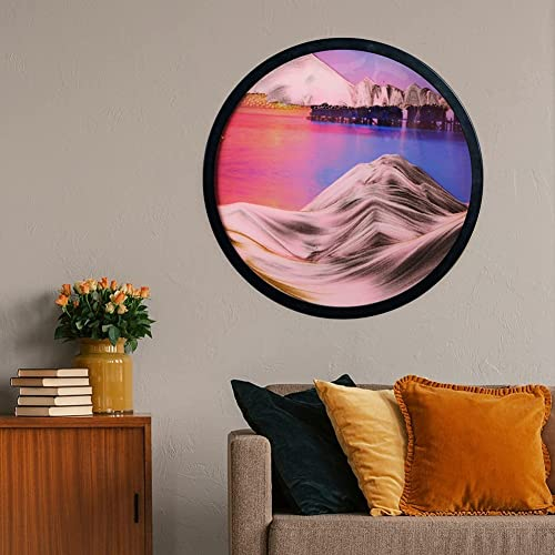 Peinture De Sable Qui Coule, Image D'art De Sable En Mouvement Verre Rond 3D Paysage De Sable De La Mer Profonde En Mouvement,3D Naturel Paysage Flowing Sand Picture Sablier De Paysage Abstrait ( Colo