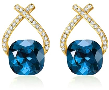 YONVUN Österreichische Kristall Tropfen Ohrringe Überzogen 18K/Rose Gold Zirkon Edelstein Birthstone Hängen Rubin Saphir Smaragd Silber Schmuck Geschenk für Frau Mutter Tochter Freundin