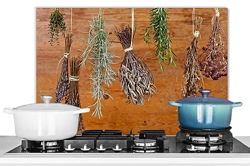 KitchenYeah© Küchenrückwand Platte Spritzschutz Küche Deko Aluminium Platte Wandschutz Küchen Zubehör WandverkleidungTrockenblumen - Holz - Braun - 60x40 cm