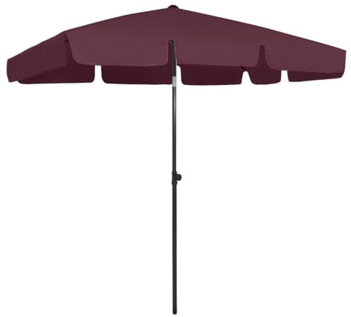 Higsose Parasol de Plage Rouge Bordeaux 200x125 cm Polyester Parasol d'extérieur Inclinable Parasol de Terrasse Jardin Monté Support Existant ou Milieu des Tables Parasol de Balcon Anti-décoloration