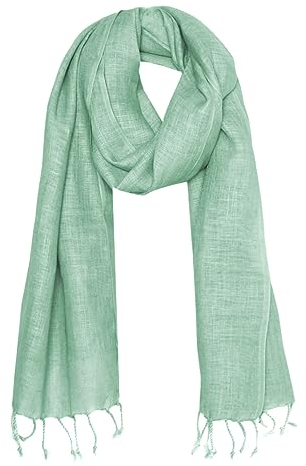 Bovari Leinen Schal für Damen und Herren aus 100% Leinen - leicht und atmungsaktiv – Sommerschal – Fransen-Schal (Jade/Grün)