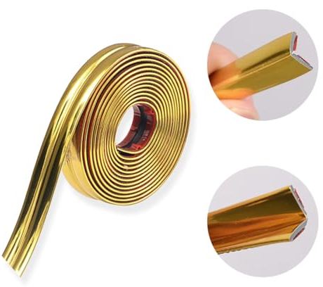 Moldura flexible de 10 pies, moldura de techo, despegar y pegar, protectores de esquina para pared, tira de calafateo autoadhesiva para sala de estar, dormitorio, cocina, baño (dorado)