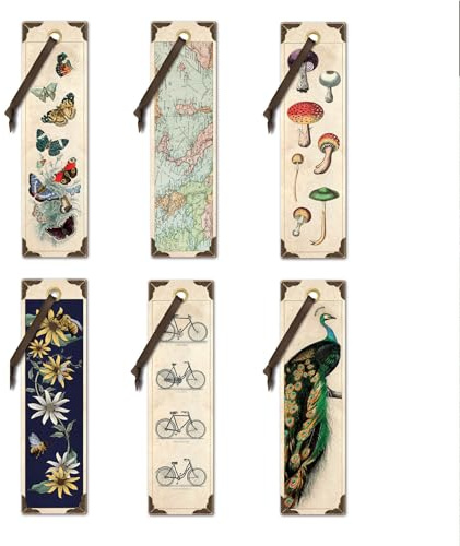IF Vintage-Set 2 (6 Stück) – Schmetterlinge, Karte, Pilze, Bienen und Blumen, Fahrräder, Pfauen-Lesezeichen