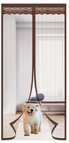 HILPATY Magnetic Screen Door Hand Free Reinforced Polyester Anti Mosquito Mesh Fly Curtain Nets, Patio Insect Door Screen, Pets Access Friendly (Brown, 100 x 220 cm)