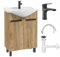 Deftrans Lavabo avec meuble sous-vasque, 60 x 85 x 43,5 cm, avec meuble bas et robinet de lavabo, lavabo pour invités avec meuble bas de 60 cm, en bois, noir, robinetterie clic-clac, kit de siphon