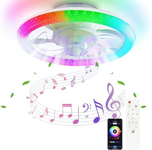 OKSANO RGB Deckenventilator Mit Beleuchtung, RGB Dimmbar, Einstellbare Windgeschwindigkeit, LED Deckenleuchte Mit Fernbedienung, Passend Für Deckenlampe Wohnzimmer, Deckenventilator