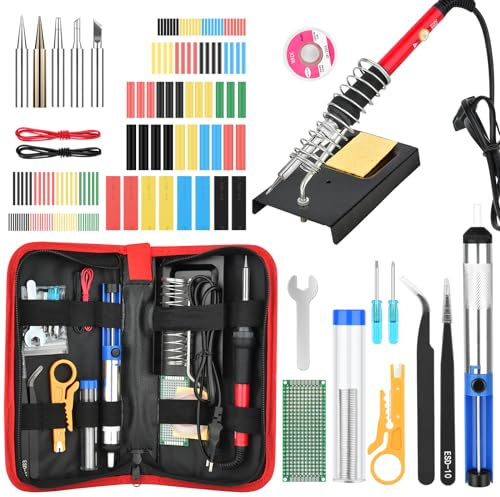 Lötkolben Set - 60W Lötkolben mit Temperatur Einstellbar 200-450°C, Lötwerkzeug mit 5 Lötspitzen, Hochwertiges Löten & Reparieren - Soldering Iron for Elektronik, Schmuck, Haushaltsgeräte Red