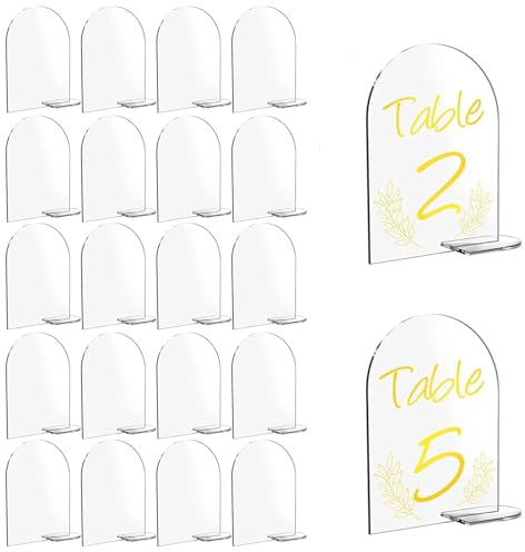Placa de acrílico para números de mesa, 20 unidades, acrílico transparente, placa de mesa digital con base, placa acrílica en blanco, para números de mesa, bodas, fiestas, reuniones, restaurantes,
