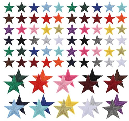 80Pcs Star Iron on Patches Small Star Patches Mini 5 Star Embroidered Patch Sew Decorative Patches Appliques Embellishments Colorful Star Fabric Patch for Clothing Bags Hats Backpack Jackets DIY Craft