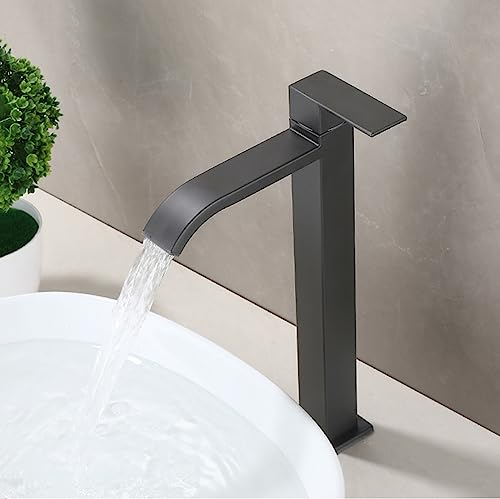Wasserhahn Bad Mischbatterie Waschbecken Badezimmer Armatur Wasserfall Hoch Einzel Kaltwasserhahn Wasserfall Kaltwasser Edelstahl Grau B