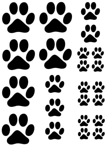 Confox - Katzen/Hundepfoten Sticker. 23er Aufkleber Set in vielen Farben: 12 Stück 2,7x2,6 cm, 5 Stück 4,3x4,1 cm, 6 Stück 7,4x7 cm. (Schwarz)
