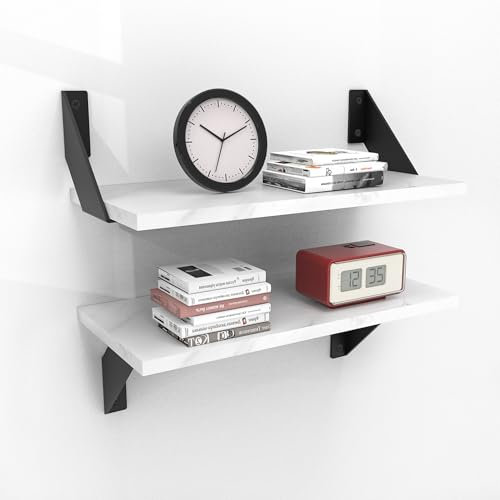 SPOROOT Marmor Wandregal 43x20x1.5cm, 2er-Set, Tragkraft 40kg, Platzsparendes Schweberegal Moderne für Wohnzimmer, Schlafzimmer, Büro, Badezimmer