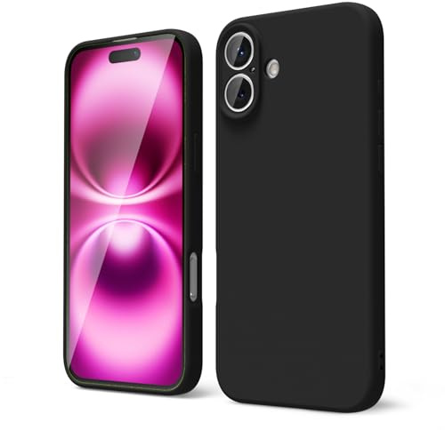 oakxco for iPhone 16 Plus Case Liquid Silicone, Soft Rubber Gel Elegant Aesthetic Basic Simple Cover, Cute Thin Slim TPU Matte Solid Color Plain Smooth Case for Women Men, Black