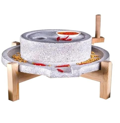 Molinillo de piedra, molinillo de piedra hecho a mano for el hogar,molinillo de grano de piedra manual con soporte de madera,molinillo de piedra de adorno clásico, for té/flores/hierbas/especias/polvo