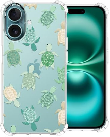 CAROKI Clear Phone Case for iPhone 16,Cute Turtle Pattern Case Cover Soft Protective Bumper Cover Boys Girls Phone Case for iPhone 16-Turtle