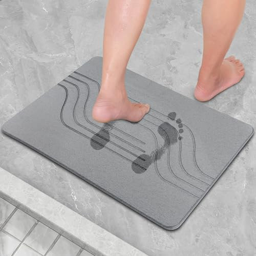 CARBURATEUR Tapis de bain antidérapant, tapis de douche en pierre, tapis de sol en pierre naturelle, à séchage rapide, 60 x 39 cm, tapis de bain super absorbant (gris foncé)