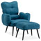 TUKAILAI Relaxsessel mit Liegefunktion, Sessel mit Hocker, Fernsehsessel mit Kopfstütze,Metallbeinen, Verstellbar Ohrensessel, Lesesessel bequem für Wohnzimmer Schlafzimmer Lounge, Leinen Blau