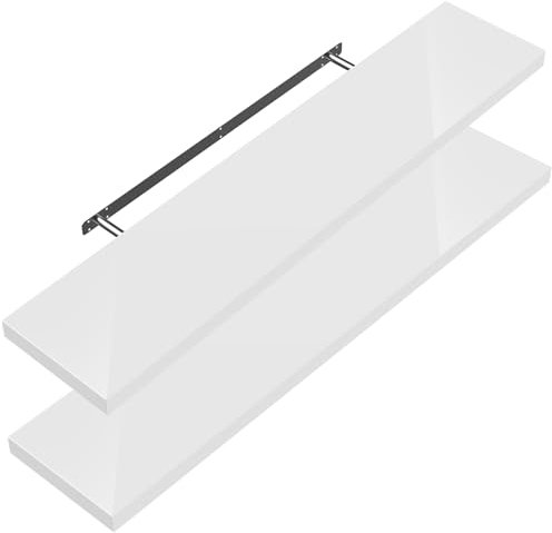 Casaria 2X Étagères Murales Flottantes 110 cm Blanc Brillant MDF Robuste Effet Flottant étagère Bois Rangement décoration