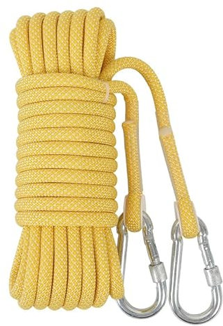 SXLMWJL 10mm Multifunktionales Geflochtenes Outdoor-Seil, Hilfsbinde-sicherheitsschnur, Zugkraft 1800 Kg (gelb, Mit Doppelhaken)(Size:10mm-70M)