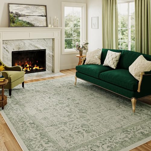 HUGEAR Vintage Grün Waschbarer Teppich Wohnzimmer 240x300cm Retro Rugs for Living Room Weich rutschfest Groß Tepich Kurzflor Schlafzimmer Carpet Living Room Bedroom Esszimmer Teppiche Büro