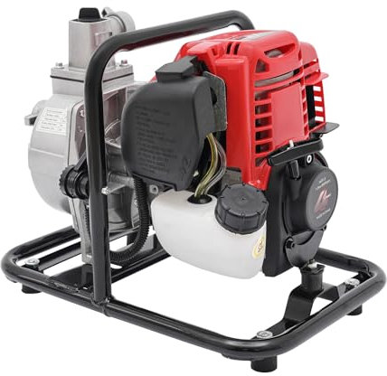 LUNICASHA Benzin Wasserpumpe 38cc Benzin Pumpe 4-Takt-Motor Gartenpumpe, Fördermenge 135L/min max. Förderhöhe 30m Teichpumpe, Recoil Pull Start, Niedriger Kraftstoffverbrauch